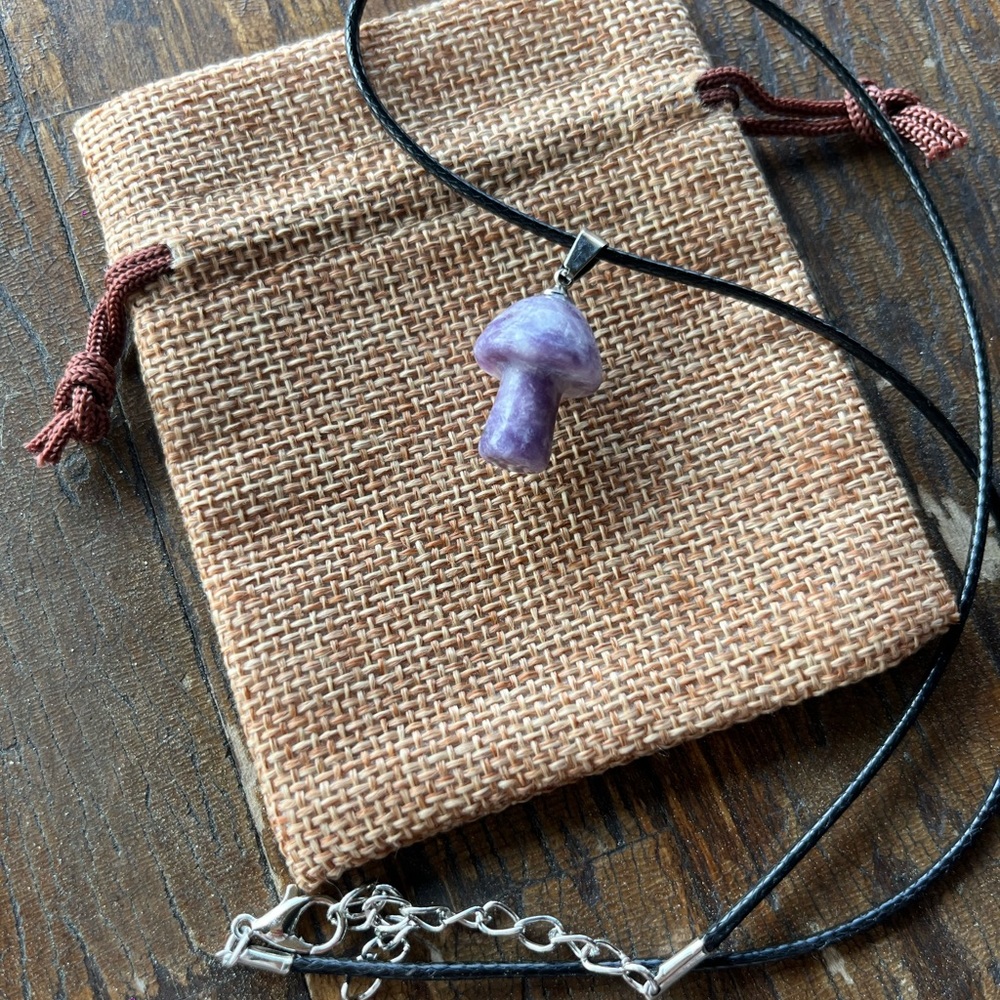 Lepidolite Mushroom Necklace | Mushroom Pendant | Boho Jewelry | Hippie Necklace